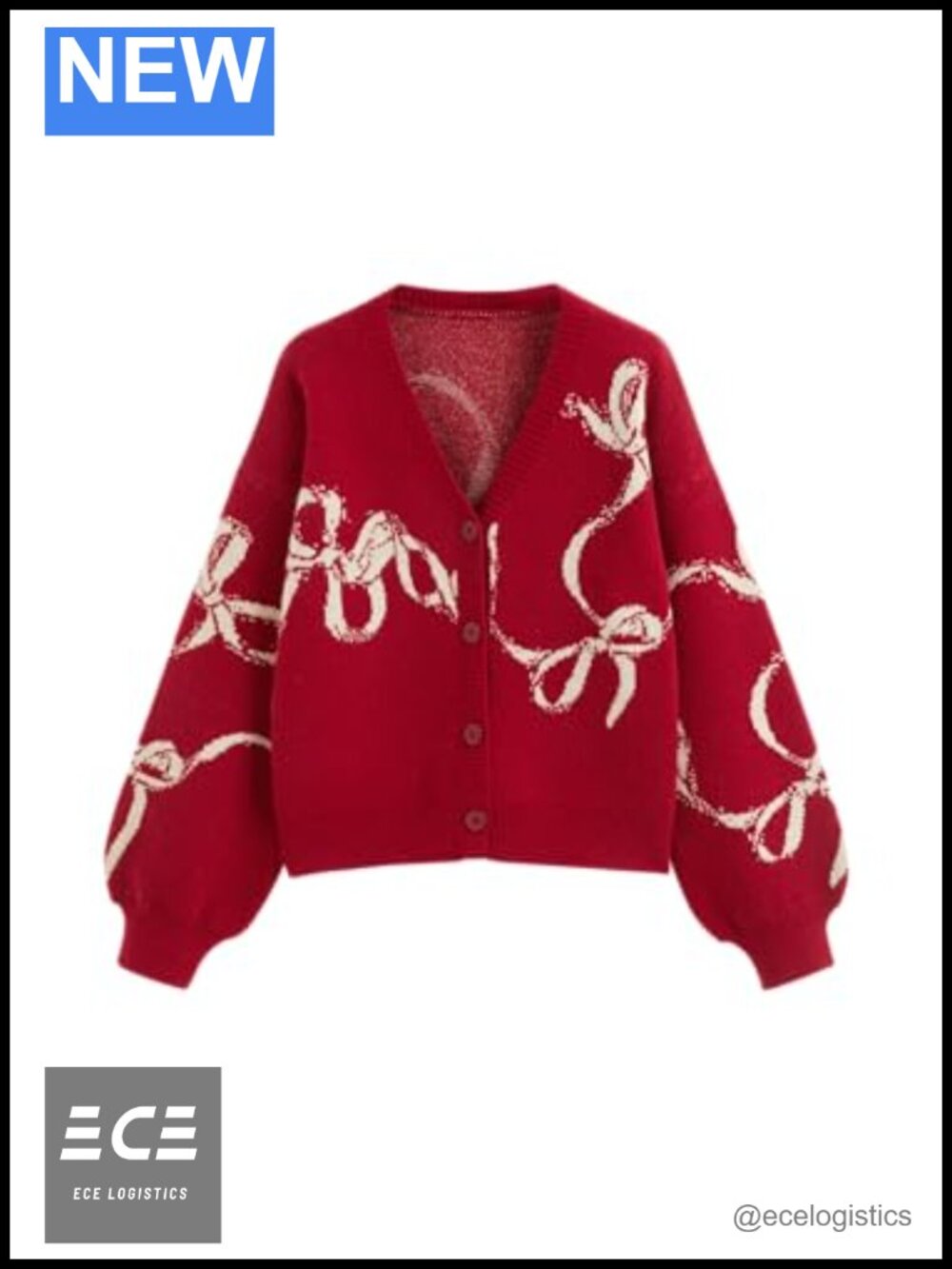 Women's Bow V-Neck Button Down Long Sleeve Knit Cardigan Sweater